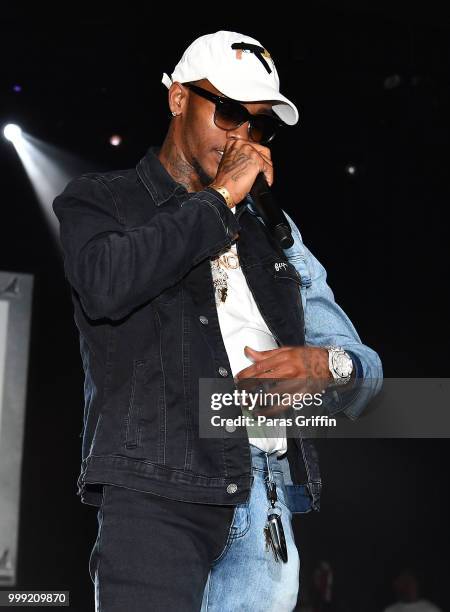 Rapper Yung Booke performs onstage during 2018 V-103 Car & Bike Show at Georgia World Congress Center on July 14, 2018 in Atlanta, Georgia.