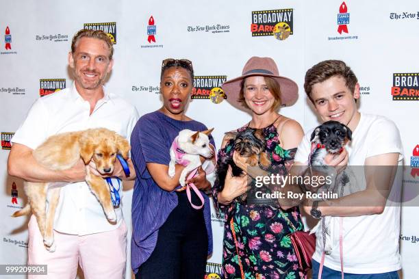 Paul Thornley, Noma Dumezweni, Poppy Miller and Alex Price attend the 2018 Broadway Barks at Shubert Alley on July 14, 2018 in New York City.