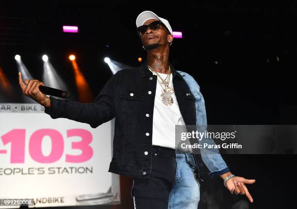 Rapper Yung Booke performs onstage during 2018 V-103 Car & Bike Show at Georgia World Congress Center on July 14, 2018 in Atlanta, Georgia.