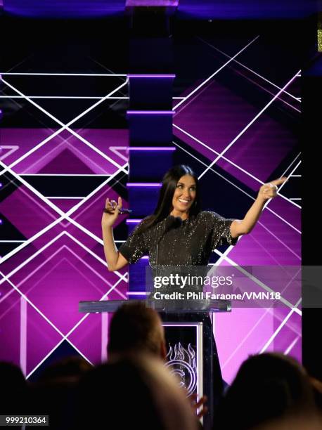 Demi Moore speaks onstage during the Comedy Central Roast of Bruce Willis at Hollywood Palladium on July 14, 2018 in Los Angeles, California.