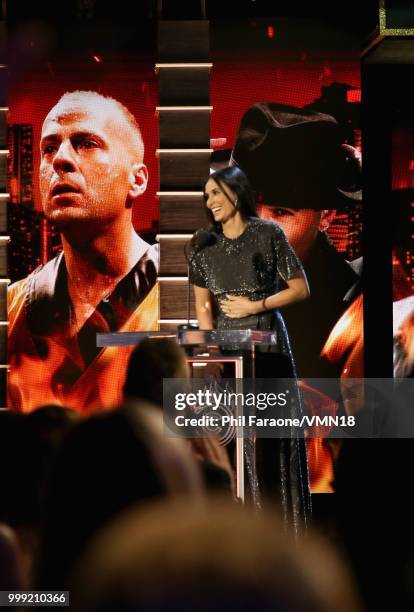 Demi Moore speaks onstage during the Comedy Central Roast of Bruce Willis at Hollywood Palladium on July 14, 2018 in Los Angeles, California.