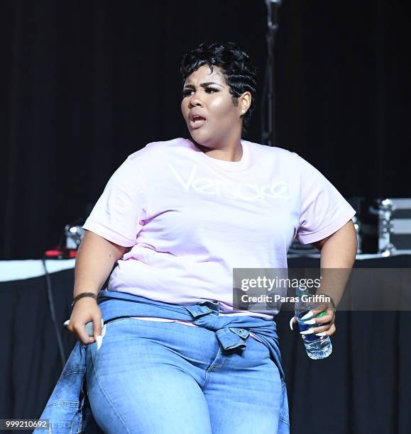 Rapper Akbar V performs onstage during 2018 V-103 Car & Bike Show at Georgia World Congress Center on July 14, 2018 in Atlanta, Georgia.