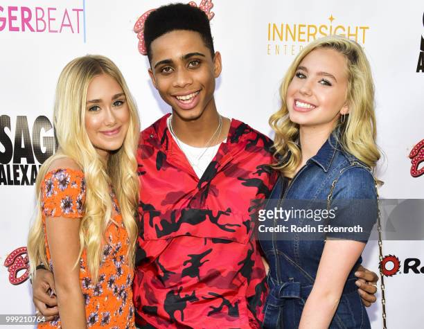 Emily Skinner, Bryce Xavier, and Lilia Buckingham attend the Sage Launch Party Co-Hosted by Tiger Beat at El Rey Theatre on July 14, 2018 in Los...