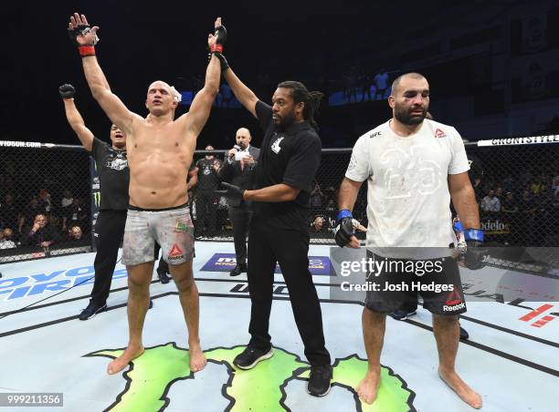 Junior Dos Santos of Brazil celebrates after defeating Blagoy Ivanov by unanimous decision in their heavyweight fight during the UFC Fight Night...