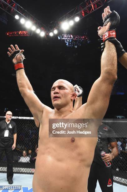 Junior Dos Santos of Brazil celebrates after defeating Blagoy Ivanov by unanimous decision after their heavyweight fight during the UFC Fight Night...