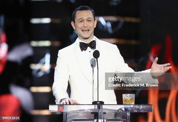Joseph Gordon-Levitt speaks onstage during the Comedy Central Roast of Bruce Willis at Hollywood Palladium on July 14, 2018 in Los Angeles,...