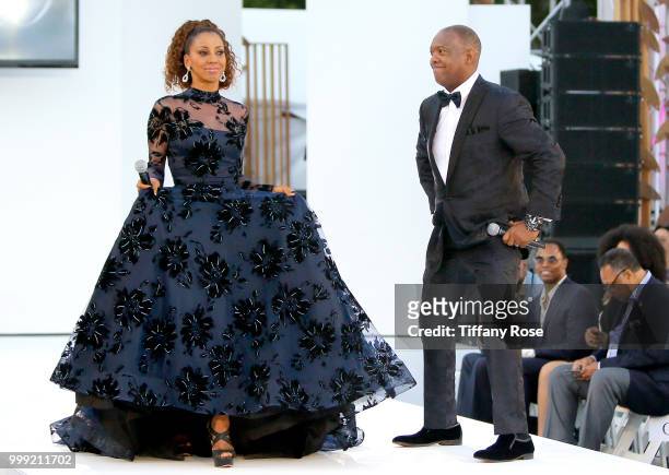 Holly Robinson Peete and Rodney Peete onstage at the HollyRod 20th Annual DesignCare at Cross Creek Farm on July 14, 2018 in Malibu, California.