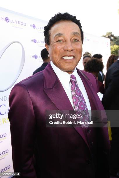 Singer Smokey Robinson attends The HollyRod Foundation's 20th Annual DesignCare Gala at Private Residence on July 14, 2018 in Malibu, California.