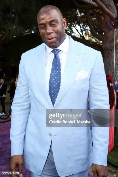 Honoree and NBA's Earvin "Magic" Johnson arrives at The HollyRod Foundation's 20th Annual DesignCare Gala at Private Residence on July 14, 2018 in...