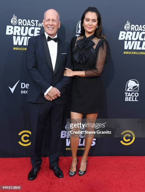 Bruce Willis, Emma Heming arrives at the Comedy Central Roast Of Bruce Willis on July 14, 2018 in Los Angeles, California.