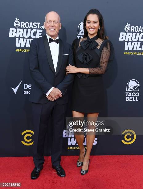 Bruce Willis, Emma Heming arrives at the Comedy Central Roast Of Bruce Willis on July 14, 2018 in Los Angeles, California.