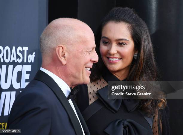 Bruce Willis, Emma Heming arrives at the Comedy Central Roast Of Bruce Willis on July 14, 2018 in Los Angeles, California.