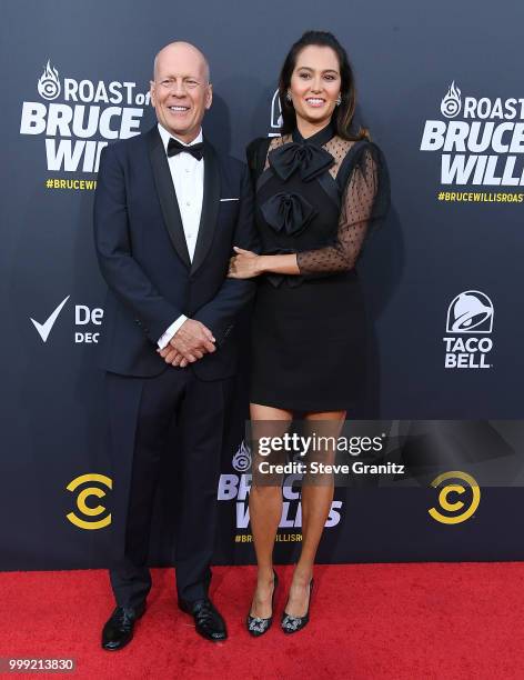 Bruce Willis, Emma Heming arrives at the Comedy Central Roast Of Bruce Willis on July 14, 2018 in Los Angeles, California.