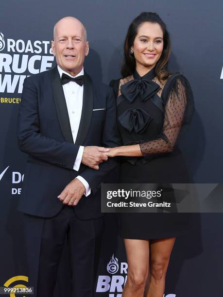 Bruce Willis, Emma Heming arrives at the Comedy Central Roast Of Bruce Willis on July 14, 2018 in Los Angeles, California.