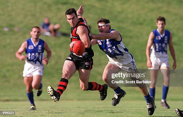 Ben Carlyon of North Shore in action during the North Shore v Campbelltown match in the Grand Final of the Sydney AFL played at Roger Sheeran Oval in...