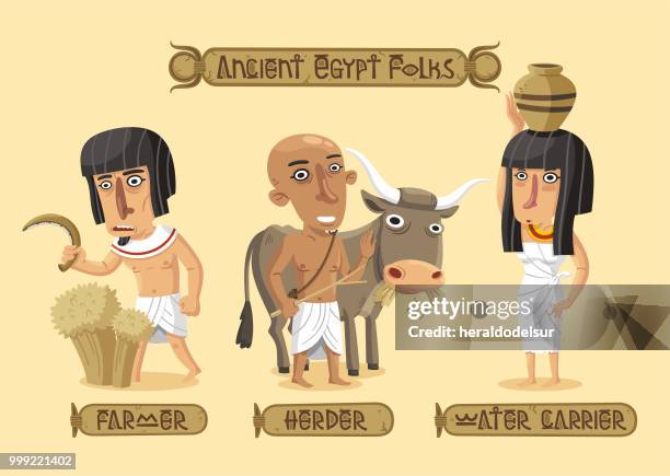ilustraciones, imágenes clip art, dibujos animados e iconos de stock de conjunto de caracteres de egipto antiguo - vestimenta-histórica
