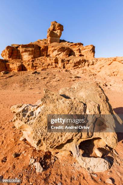 view of timna valley in israeli desert. - timna valley stock pictures, royalty-free photos & images