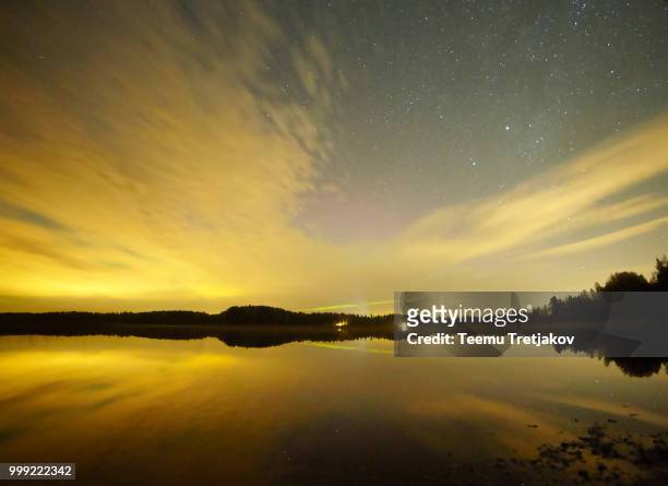 stars and sunset in finland. reflection of the forest skyline in - teemu tretjakov stock pictures, royalty-free photos & images