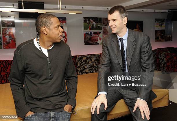 Cultural icon and Nets investor JAY-Z and Nets owner Mikhail Prokhorov celebrate Prokhorov's purchase of the team at lunch today at JAY-Z's 40/40...