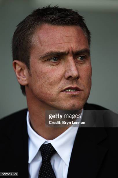 Huddersfield Town Manager Lee Clark looks on prior to the League One Playoff Semi Final 2nd Leg between Millwall and Huddersfield Town at The New Den...