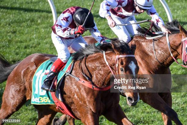 Zedinator ridden by Dean Yendall wins the Gordon Ave Pool and Spas BM64 Handicap at Geelong Racecourse on July 15, 2018 in Geelong, Australia.