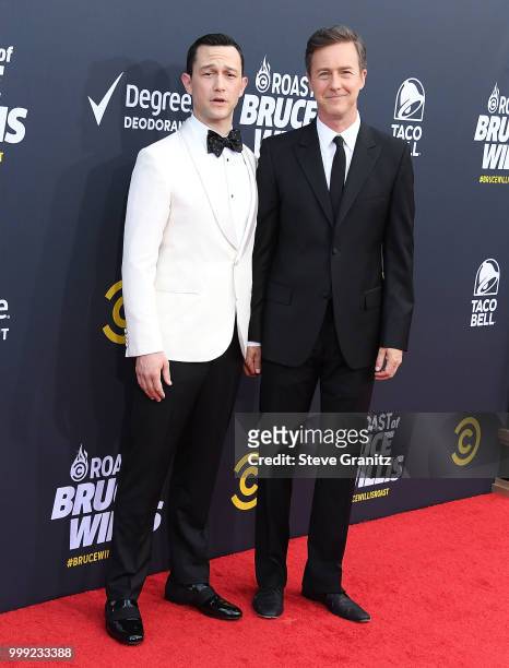 Edward Norton, Joseph Gordon-Levitt arrives at the Comedy Central Roast Of Bruce Willis on July 14, 2018 in Los Angeles, California.