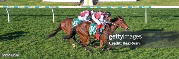 Zedinator ridden by Dean Yendall wins the Gordon Ave Pool and Spas BM64 Handicap at Geelong Racecourse on July 15, 2018 in Geelong, Australia.