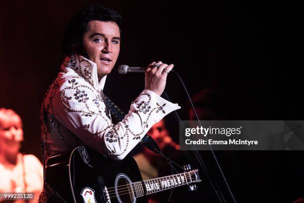Elvis Presley tribute artist Ben Portsmouth performs onstage at the Las Vegas Elvis Festival at Sam's Town Hotel & Gambling Hall on July 14, 2018 in...