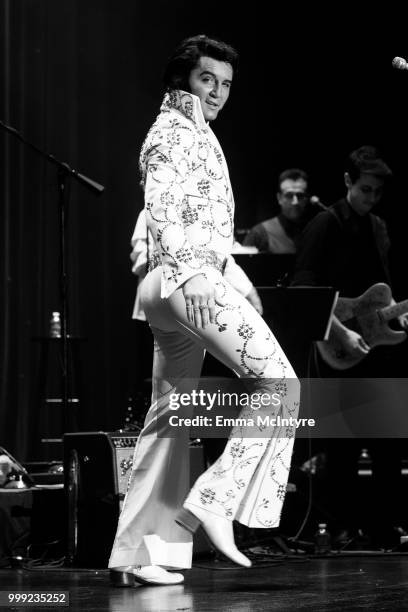 Elvis Presley tribute artist Ben Portsmouth performs onstage at the Las Vegas Elvis Festival at Sam's Town Hotel & Gambling Hall on July 14, 2018 in...