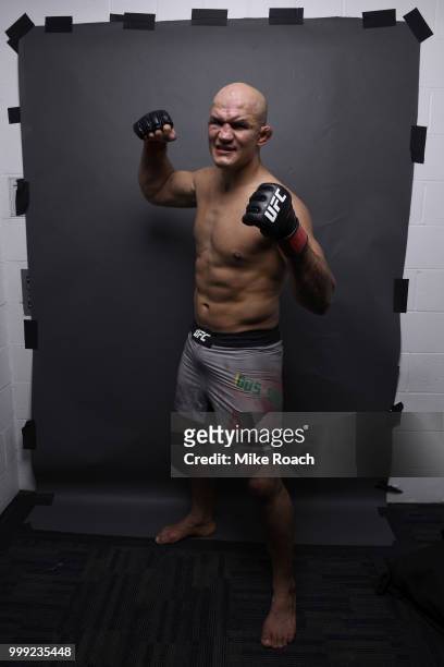 Junior Dos Santos of Brazil poses for a post fight portrait during the UFC Fight Night event inside CenturyLink Arena on July 14, 2018 in Boise,...