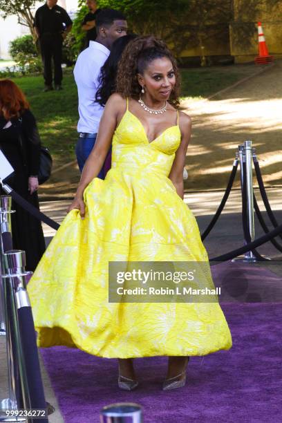 Actress Holly Robinson Peete arrives at The HollyRod Foundation's 20th Annual DesignCare Gala at Private Residence on July 14, 2018 in Malibu,...