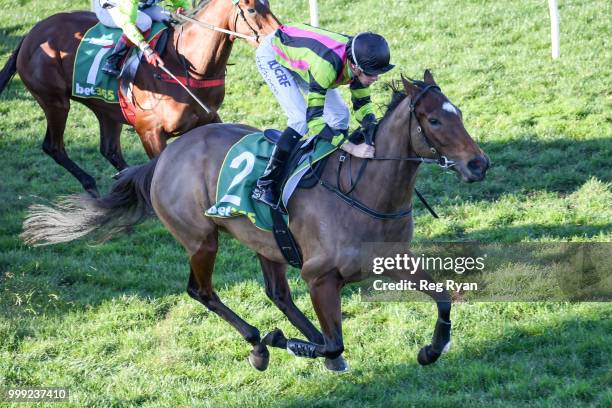 Getemhel ridden by Michael Dee wins the Barryâs Bins Fillies and Mares BM64 Handicap at Geelong Racecourse on July 15, 2018 in Geelong, Australia.