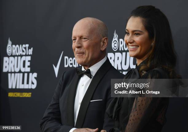 Actor Bruce Willis and wife Emma Heming arrive for the Comedy Central Roast Of Bruce Willis held at Hollywood Palladium on July 14, 2018 in Los...