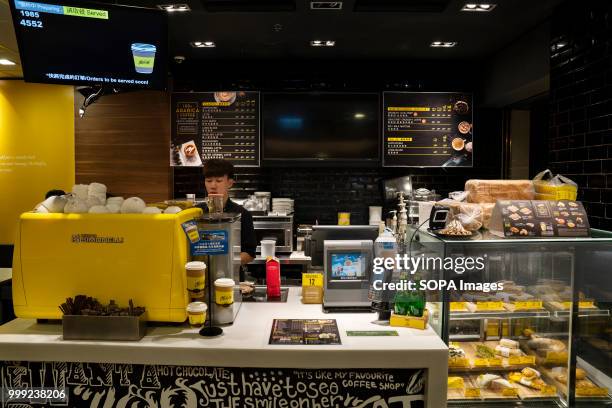 American multinational fast-food Mcdonald's McCafe counter in Hong Kong.