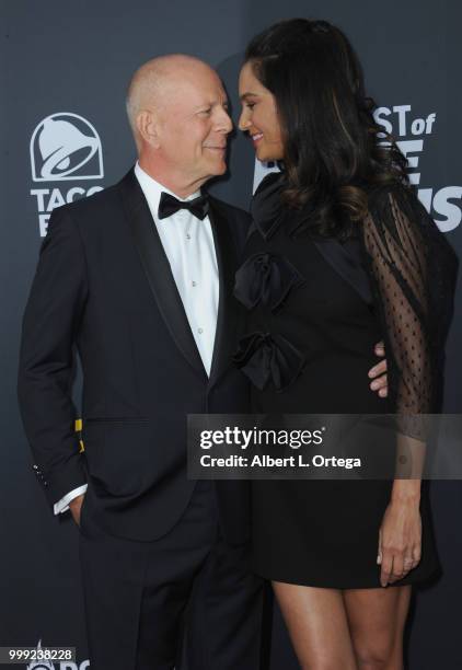 Actor Bruce Willis and wife Emma Heming arrive for the Comedy Central Roast Of Bruce Willis held at Hollywood Palladium on July 14, 2018 in Los...