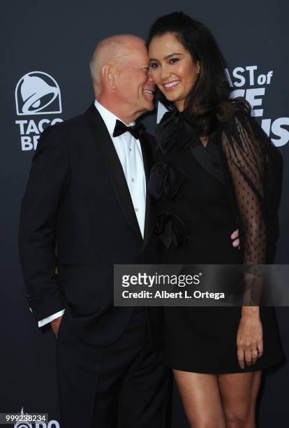Actor Bruce Willis and wife Emma Heming arrive for the Comedy Central Roast Of Bruce Willis held at Hollywood Palladium on July 14, 2018 in Los...