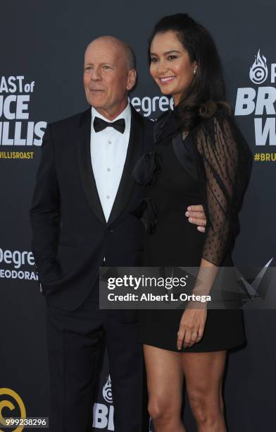 Actor Bruce Willis and wife Emma Heming arrive for the Comedy Central Roast Of Bruce Willis held at Hollywood Palladium on July 14, 2018 in Los...