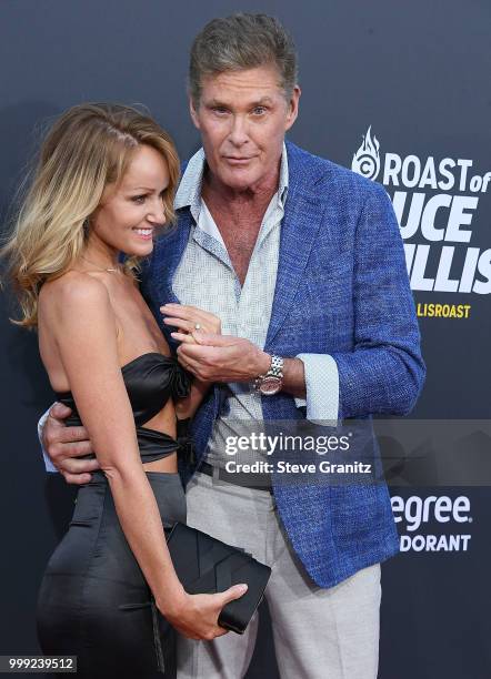 David Hasselhoff, Hayley Roberts arrives at the Comedy Central Roast Of Bruce Willis on July 14, 2018 in Los Angeles, California.