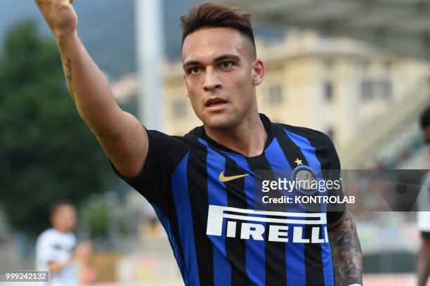 Martinez Lautaro of FC Inter after the goal during match 110 Summer Cup from FC Lugano and FC Internazionale Milano . Fc Internazionale won 3-0.