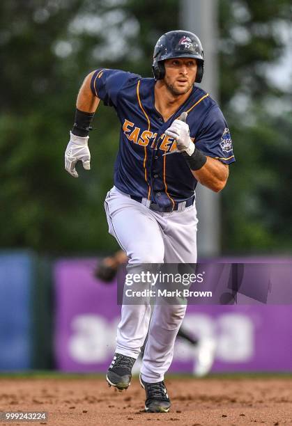 Tim Tebow of the Eastern Division All-Stars in action during the 2018 Eastern League All Star Game at Arm & Hammer Park on July 11, 2018 in Trenton,...