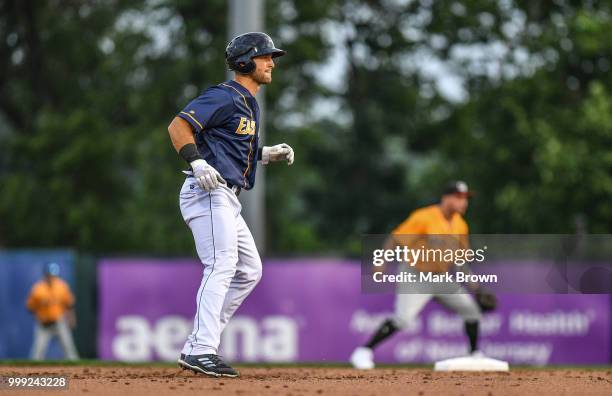 Tim Tebow of the Eastern Division All-Stars in action during the 2018 Eastern League All Star Game at Arm & Hammer Park on July 11, 2018 in Trenton,...