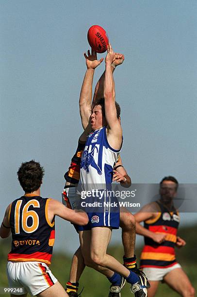 Matthew Withers of Campbelltown takes a strong mark during the Sydney AFL Preliminary Final between Campbelltown and St George played at The Roger...