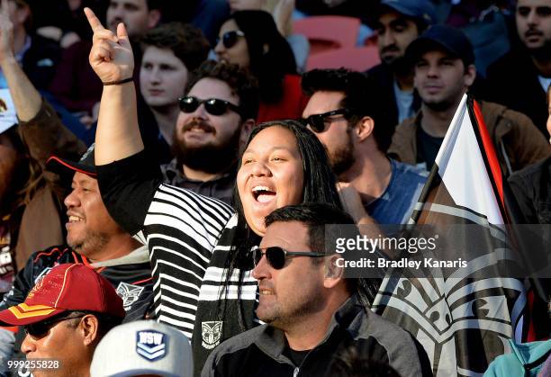 Warriors fans show their support during the round 18 NRL match between the Brisbane Broncos and the New Zealand Warriors at Suncorp Stadium on July...