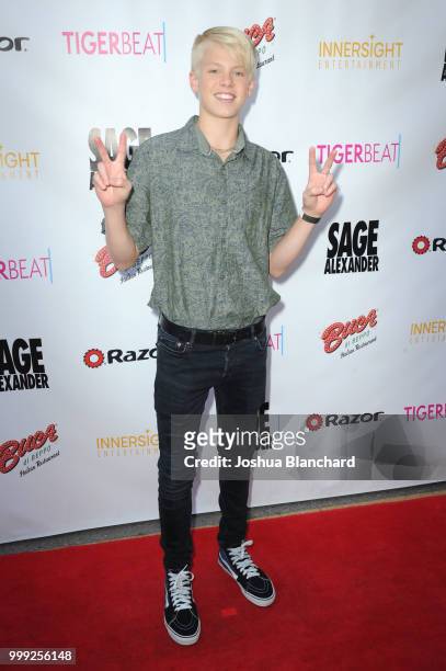 Carson Lueders attends "Sage Alexander: The Dark Realm" Launch Party Co-hosted by Innersight Entertainment and TigerBeat Media at El Rey Theatre on...