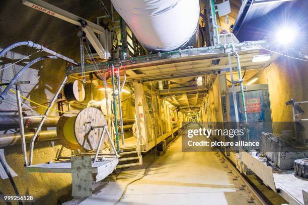 The rear section of a tunnel drilling machine in a section of construction site for the Brenner Base Tunnel near Innsbruck, Austria, 18 August 2017....