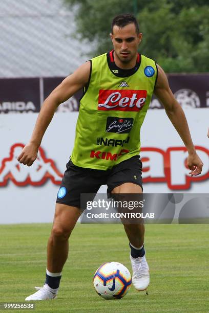 Napoli's Serbian defender Nikola Maksimovic is training during the pre-season praparation on July 13 2018 at Carciato pitch.