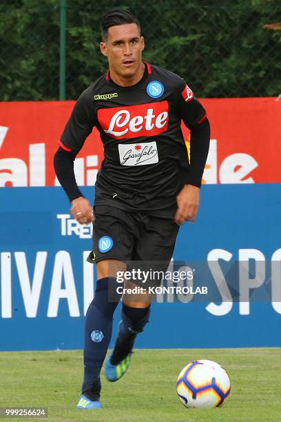 Napoli's Spanish striker Jose Maria Callejon is training during the pre-season praparation on July 13 2018 at Carciato pitch.