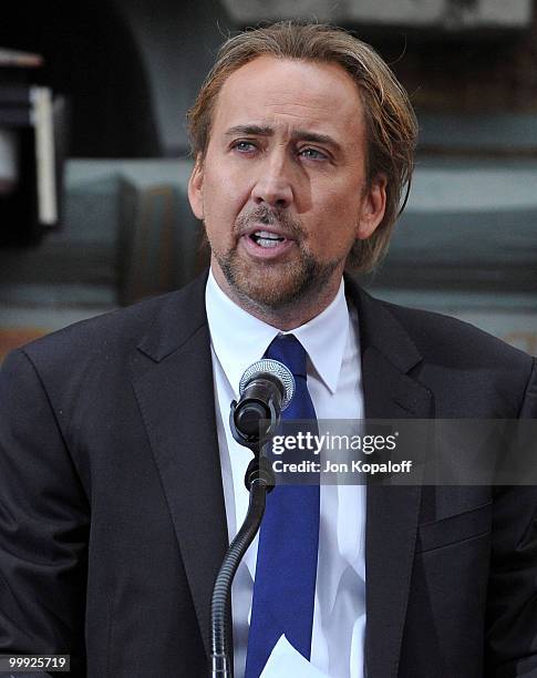 Actor Nicolas Cage attends the Handprint And Footprint Ceremony Honoring Producer Jerry Bruckheimer at Grauman's Chinese Theatre on May 17, 2010 in...