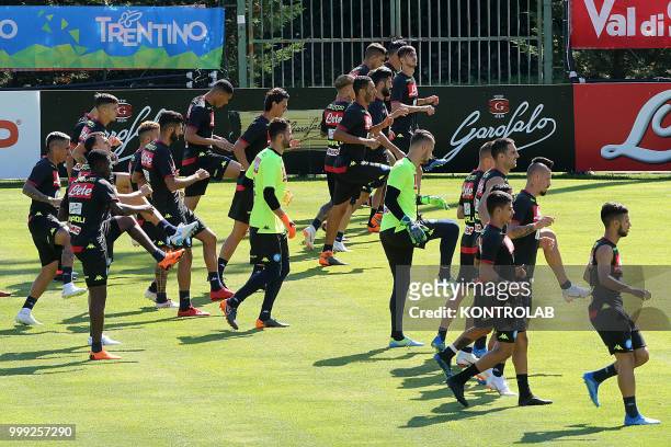AAc Napoli's players train during the pre-season praparation on July 13 2018 at Carciato pitch.
