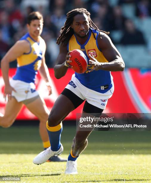 Nic Naitanui of the Eagles in action during the 2018 AFL round 17 match between the Collingwood Magpies and the West Coast Eagles at the Melbourne...